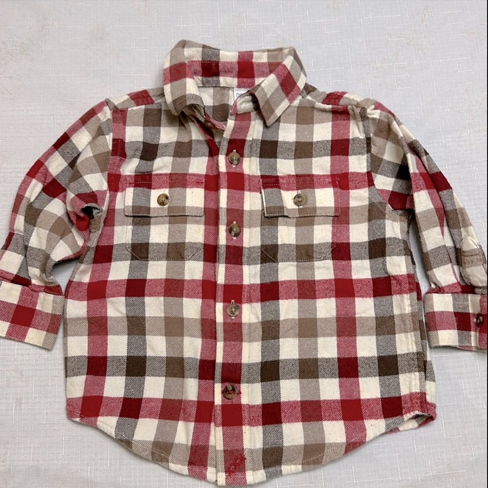 GYMBOREE Autumn red brown checkered Flannel Plaid button down shirt 12-18 mo